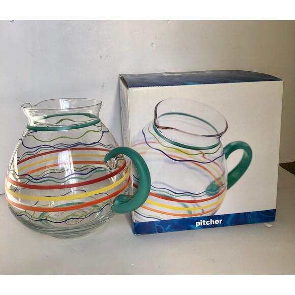 jcpenney Other - JCPenney  Home Collection Pitcher Stripe Glass 2.5 qt. Hand Painted